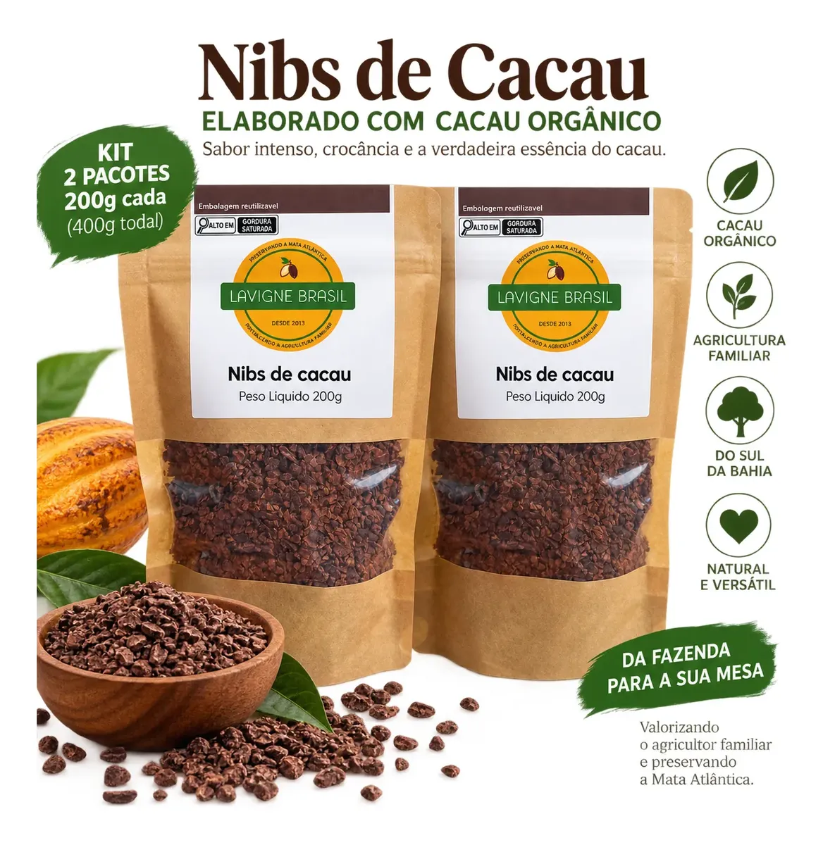 Kit 2 Nibs Premium 200g